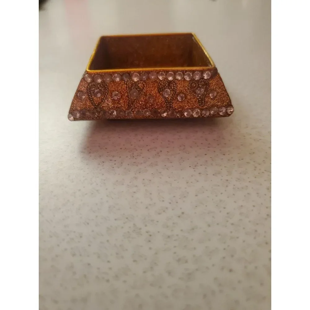Vintage Gold Jeweled  Resin Trinket Box, from India  1-1/2
